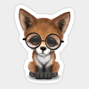 Cute Red Fox Cub Wearing Glasses Sticker